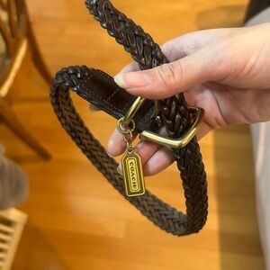 Coach Dark Brown Braided Leather Dog Collar